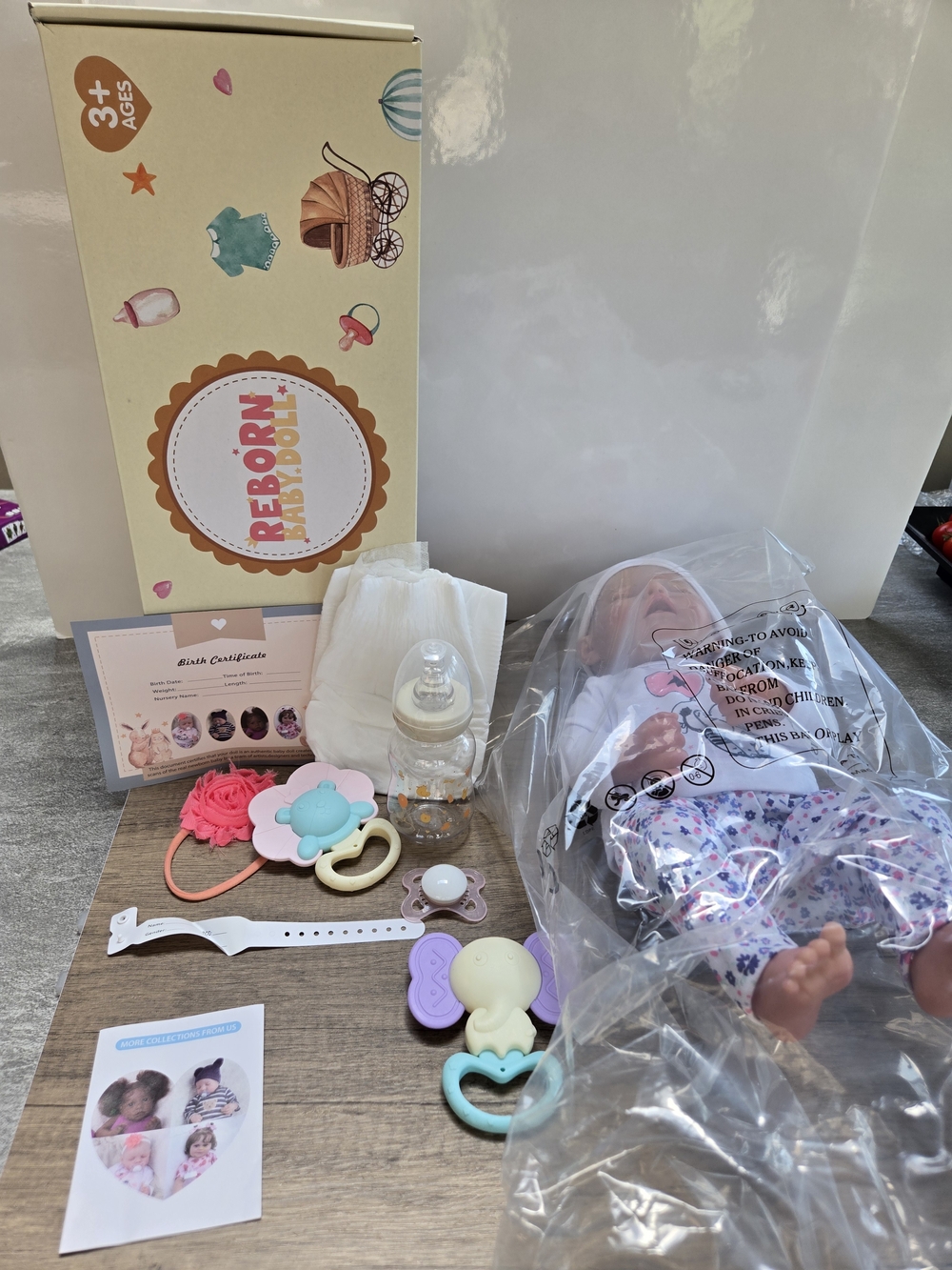 REBORN Baby Doll Set with Pink Floral Outfit and Accessories
